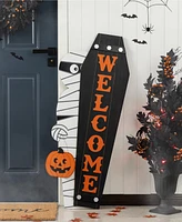 Glitzhome Halloween Wood Mummy and Welcome Coffin Porch Decor, Set of 2