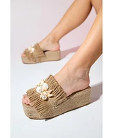 Prologue Shoes Dion Raffia Seashell Wedge Mules (Women)