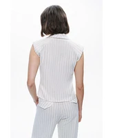 Nocturne Women's Sleeveless Linen Blend Shirt with Shoulder Pads