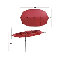 15 Feet Twin Patio Umbrella with 48 Solar Led Lights