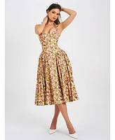 Miss Circle Women Niya Floral Print Linen Halter Corset Maxi Dress