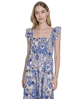 Vince Camuto Women's Printed Square-Neck Ruffle-Strap Dress
