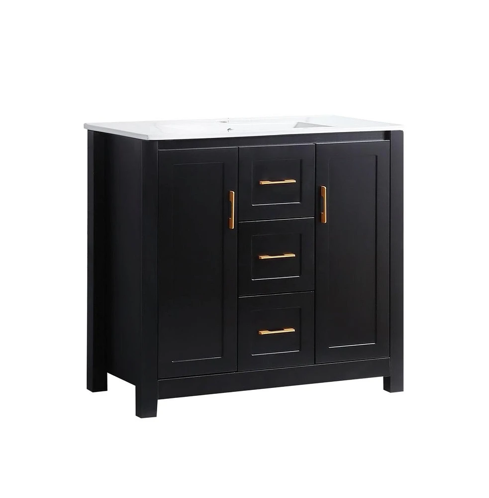 Casainc 36" Black Vanity Set with Undermount Sink, Soft-Close Doors & Drawers, Space-Saving Organizer