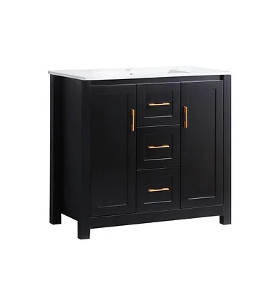Casainc 36" Black Vanity Set with Undermount Sink, Soft-Close Doors & Drawers, Space-Saving Organizer