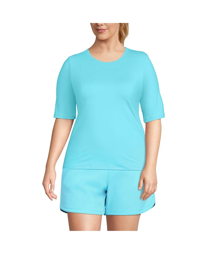 Lands' End Plus SunShade Upf 50 Elbow Sleeve Relaxed Rash Guard