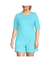 Lands' End Plus SunShade Upf 50 Elbow Sleeve Relaxed Rash Guard