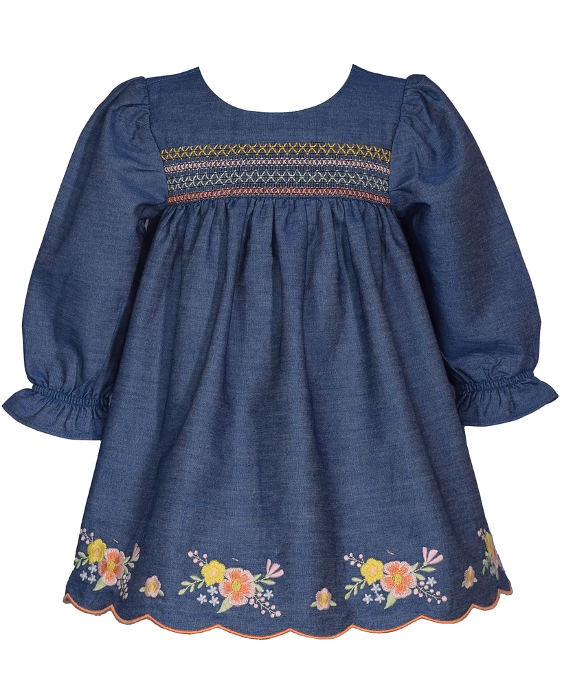 Bonnie Baby Girls Embroidered Denim Dress
