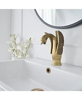 Swan Single Hole Single-Handle Bathroom Faucet And Pop Up Drain & Overflow Cover in Antique Brass