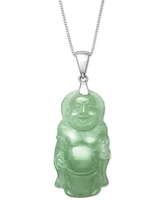 Dyed Green Jade Carved Buddha 18" Pendant Necklace in Sterling Silver
