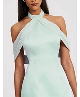 Miss Circle Women's Zafrina Light Cyan Halter Off-shoulder Backless Mini Dress