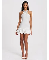 Miss Circle Women's Barbra White Cross Straps Bodycon Mini Dress with Bubble Hem