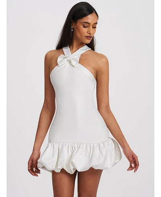 Miss Circle Women's Barbra White Cross Straps Bodycon Mini Dress with Bubble Hem