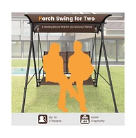 2 Person Porch Swing with Adjustable Canopy and Padded Seat