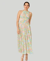 J Mendel Women's Floral Pleated Bodice Halter Midi Dress