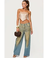 Edikted Women's Sequin Backless Triangle Strapless Top