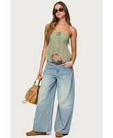 Edikted Women's Embroidered Sheer Strapless Top
