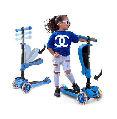 Hurtle 3-Wheeled Scooter for Kids - Wheel Led Lights, Adjustable Lean-to-Steer Handlebar, and Foldable Seat