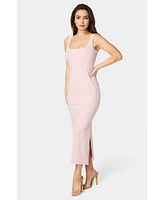 Bebe Women's Rib Contrast Square Neck Maxi Dress