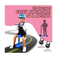 3-Wheel Foldable Kids Scooter - Child Toy Scooter with Built-in Led Wheel Lights, Foldable Seat, and Easy Maneuvering Lean-to-Steer