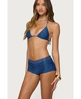 Edikted Women's Agnes Denim Printed Triangle Bikini Top