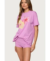 Edikted Womens Fleur Hibiscus Graphic T Shirt