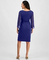 Connected Women's Cape-Sleeve Side-Ruched Sheath Dress