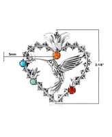 American West Jewelry Sterling Silver Multi-Gemstone Fritz Casuse Heart Hummingbird Pendant Enhancer