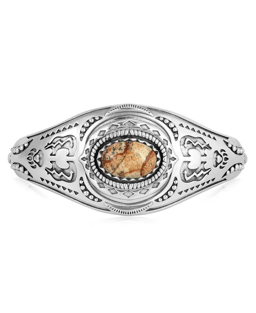 American West Jewelry Sterling Silver Picture Jasper Oval Cut Bear Cuff Bracelet