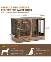2-in-1 Wooden Dog Crate Furniture for Large Dogs, Heavy-Duty Kennel with Double Doors, Stylish End Table Design