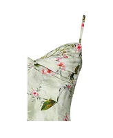 Miss Circle Women's Jacinda Green Floral Print Ruched Breast Linen Midi Dress