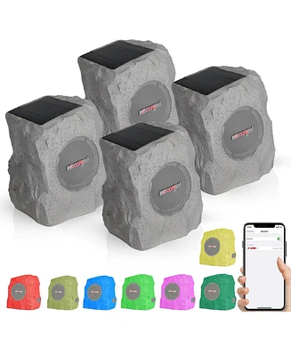 5 Core Rock Speaker Outdoor Waterproof Bluetooth Garden Speakers Solar & Usb Charging Rgb Colors for Patio Pool & Home