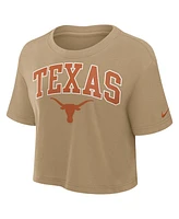 Nike Women's Tan Texas Longhorns Power Pursuit Athletic Prep Arch Performance Cropped T-Shirt