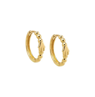 By Adina Eden Solid Beaded Hamsa Huggie Earring 14K