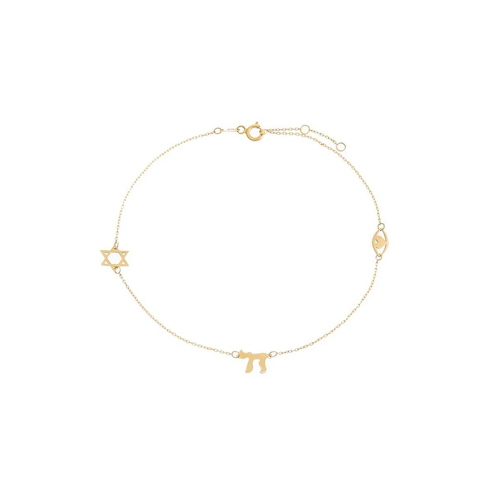 By Adina Eden Solid Jewish Charms Anklet 14K