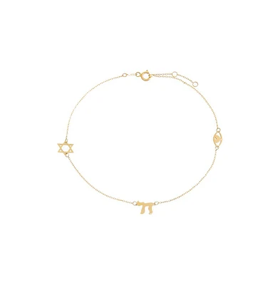 By Adina Eden Solid Jewish Charms Anklet 14K