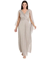 R & M Richards Women's Rhinestone-Brooch Metallic Gown