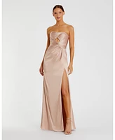 Mac Duggal Women's Strapless Charmeuse Wrap Gown With Cutout Detail
