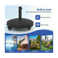 50 Lbs Patio Wicker Style Resin Umbrella Base Stand Heavy Duty with Wheels