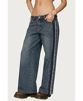 Edikted Womens Petite Contrast Panel Low Rise Jeans