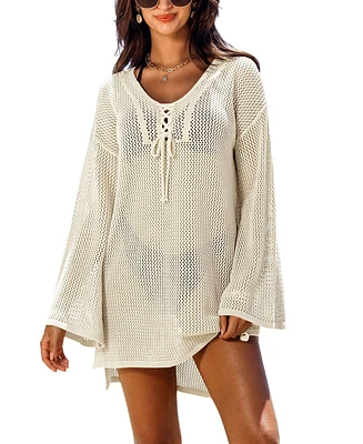 Cupshe Women's Soft Sands Beige Cover-Up Mini Beach Dress