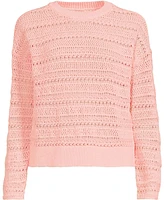 Lands' End Women's Cotton Blend Pointelle Crew Neck Sweater