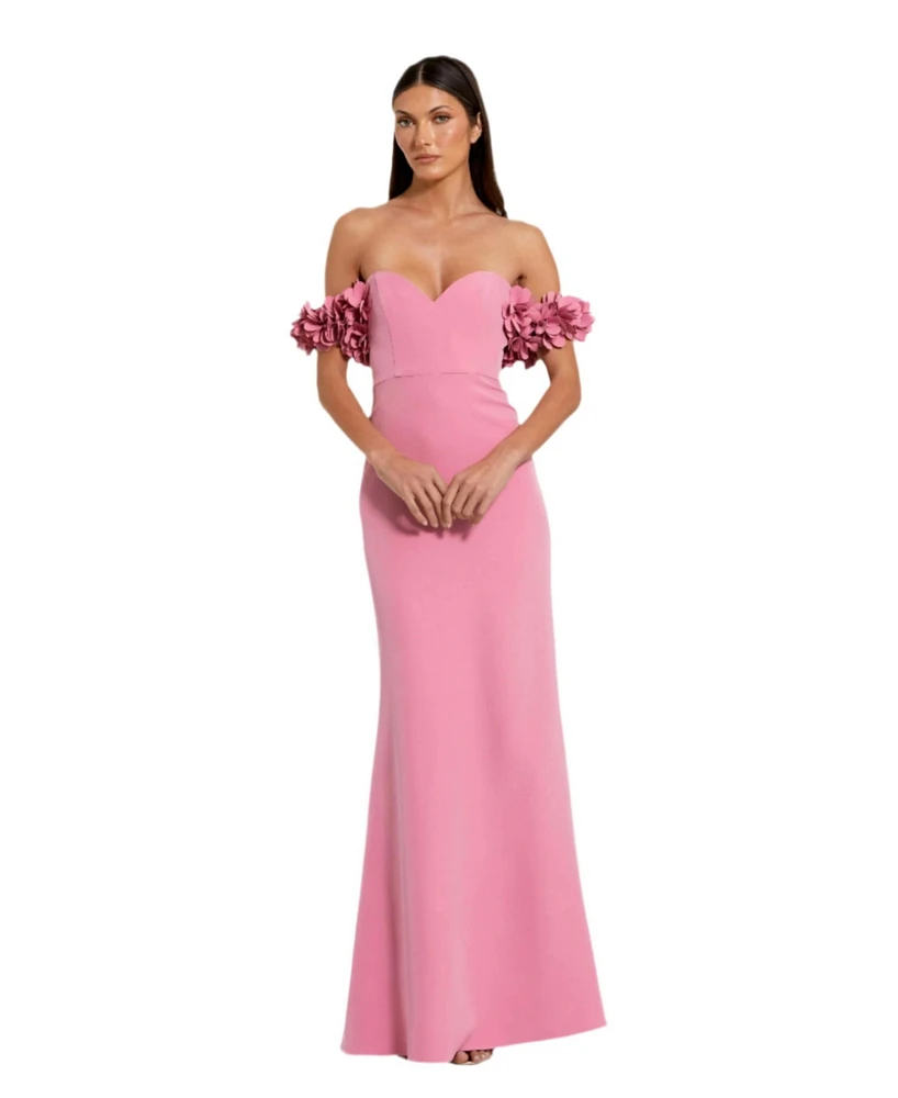 Mac Duggal Women's Off-the-Shoulder Crepe Gown with 3D Floral Applique