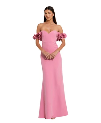 Mac Duggal Women's Off-the-Shoulder Crepe Gown with 3D Floral Applique