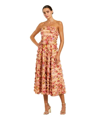 Mac Duggal Women's Pink Ruffle Strapless Ankle Cotton Dress