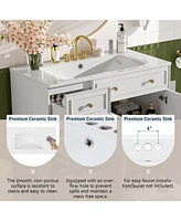 Casainc 36" Bathroom Vanity with Ceramic Sink, Double-Layer Drawers, Soft Close Doors & Adjustable Shelves