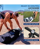 Free-Flow Welded Inflatable Stand-Up Paddle-Board with Double-Action Hand Pump, 3-Shaft Aluminum Paddle, Leash, Fin, Repair Kit