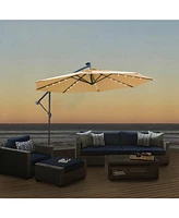 Flynama 10 Ft Solar Patio Outdoor Umbrella Hanging Cantilever Umbrella Offset Umbrella ,Adustment with 32 Led Lights