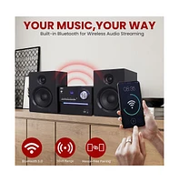 Pyle 3-Piece Wireless Bt Streaming Stereo System with MP3, Usb, Fm Radio, Bass Reflex Speaker, and Remote Control (Black)