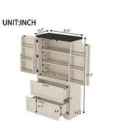 Casainc Modern Farmhouse Wooden Cabinet with Sturdy Frame, Storage Divider & Drawers for Living Room and Office