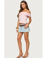 Edikted Womens Blythe Ribbed Knit Fold Over Top